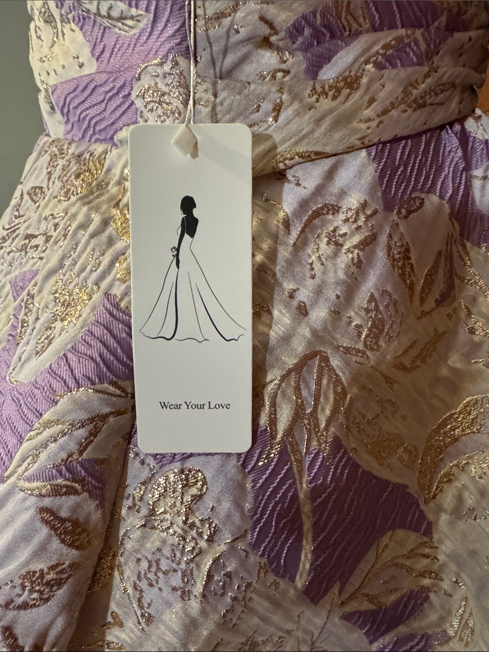 Shirees Lavender, White & Gold Metallic Floral Jacquard Twist-Front A-line Gown - Picture 8 of 10